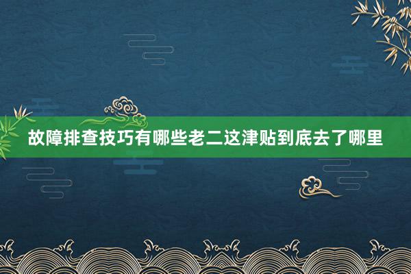 故障排查技巧有哪些老二这津贴到底去了哪里