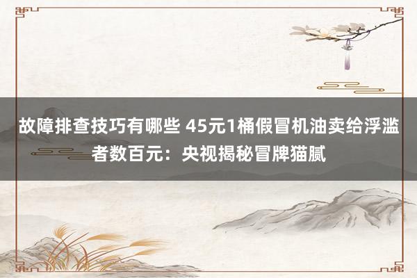 故障排查技巧有哪些 45元1桶假冒机油卖给浮滥者数百元：央视揭秘冒牌猫腻