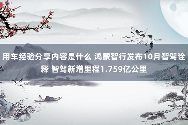 用车经验分享内容是什么 鸿蒙智行发布10月智驾诠释 智驾新增里程1.759亿公里