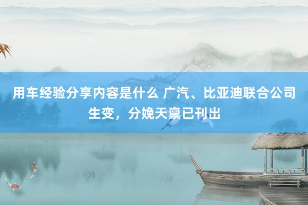 用车经验分享内容是什么 广汽、比亚迪联合公司生变，分娩天禀已刊出