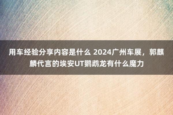 用车经验分享内容是什么 2024广州车展，郭麒麟代言的埃安UT鹦鹉龙有什么魔力