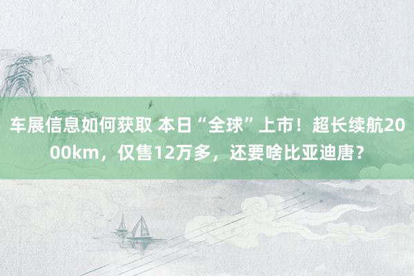 车展信息如何获取 本日“全球”上市！超长续航2000km，仅售12万多，还要啥比亚迪唐？