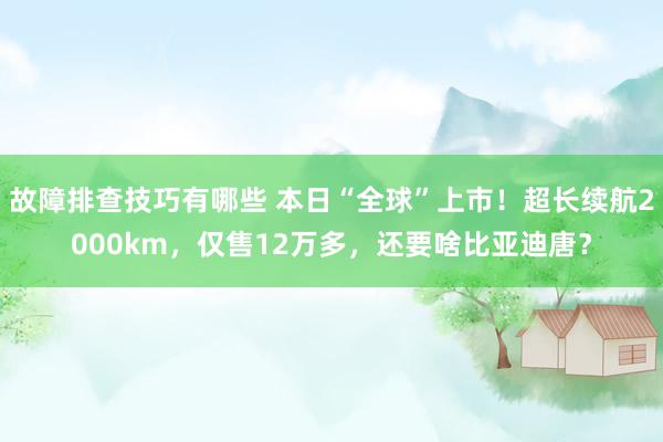 故障排查技巧有哪些 本日“全球”上市！超长续航2000km，仅售12万多，还要啥比亚迪唐？