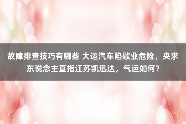 故障排查技巧有哪些 大运汽车陷歇业危险，央求东说念主直指江苏凯迅达，气运如何？