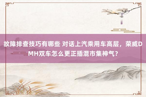 故障排查技巧有哪些 对话上汽乘用车高层，荣威DMH双车怎么更正插混市集神气？