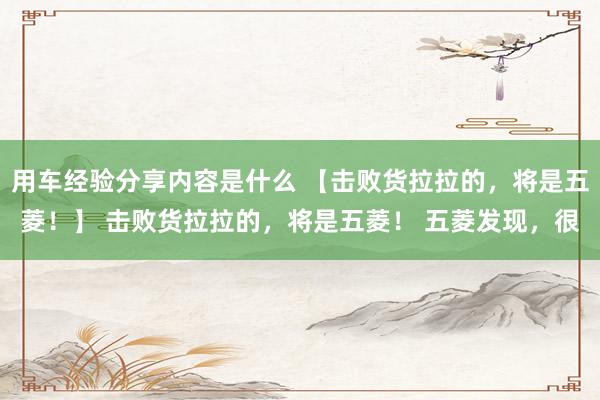 用车经验分享内容是什么 【击败货拉拉的，将是五菱！】 击败货拉拉的，将是五菱！ 五菱发现，很