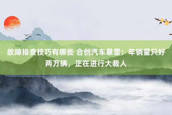 故障排查技巧有哪些 合创汽车暴雷：年销量只好两万辆，正在进行大裁人