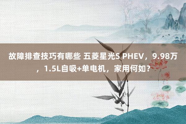 故障排查技巧有哪些 五菱星光S PHEV，9.98万，1.5L自吸+单电机，家用何如？