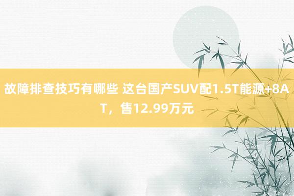 故障排查技巧有哪些 这台国产SUV配1.5T能源+8AT，售12.99万元