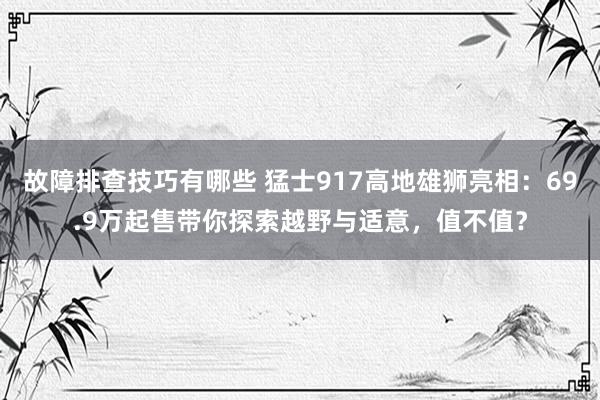 故障排查技巧有哪些 猛士917高地雄狮亮相：69.9万起售带你探索越野与适意，值不值？