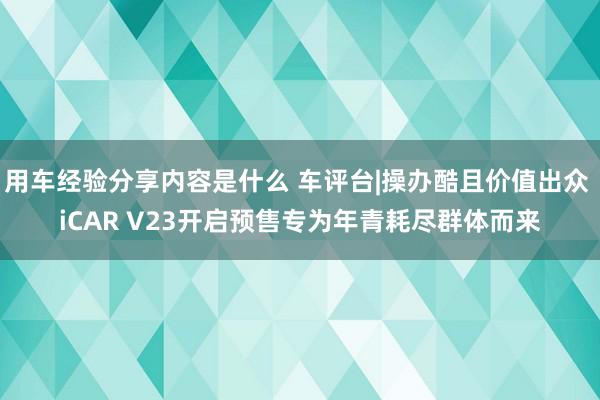 用车经验分享内容是什么 车评台|操办酷且价值出众 iCAR V23开启预售专为年青耗尽群体而来