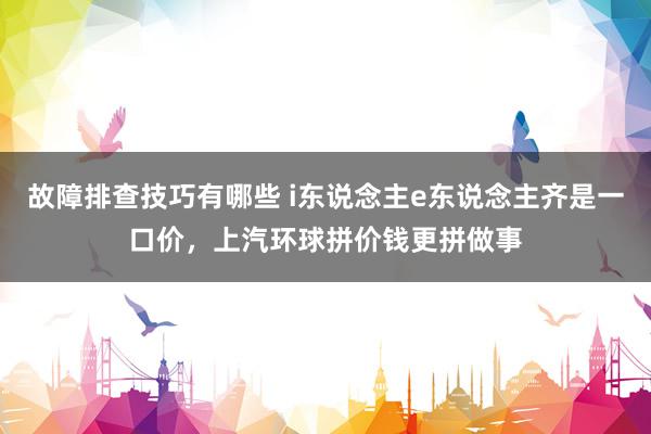 故障排查技巧有哪些 i东说念主e东说念主齐是一口价，上汽环球拼价钱更拼做事