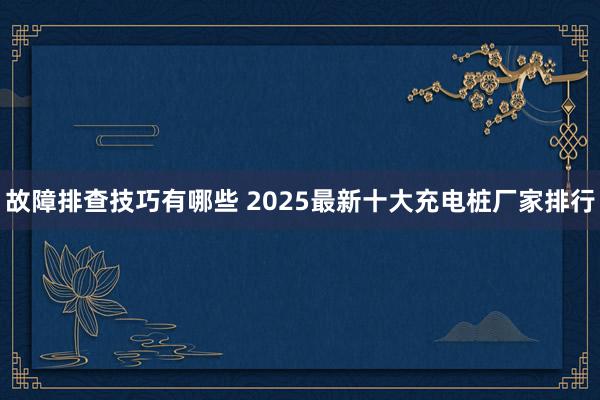 故障排查技巧有哪些 2025最新十大充电桩厂家排行