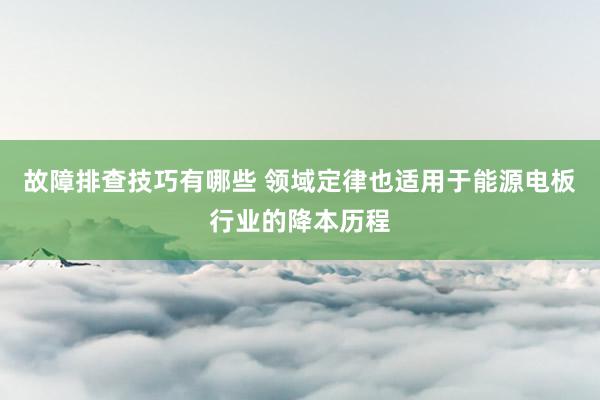 故障排查技巧有哪些 领域定律也适用于能源电板行业的降本历程