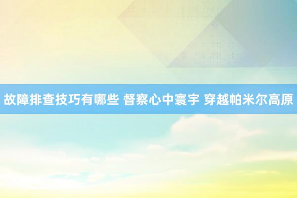 故障排查技巧有哪些 督察心中寰宇 穿越帕米尔高原