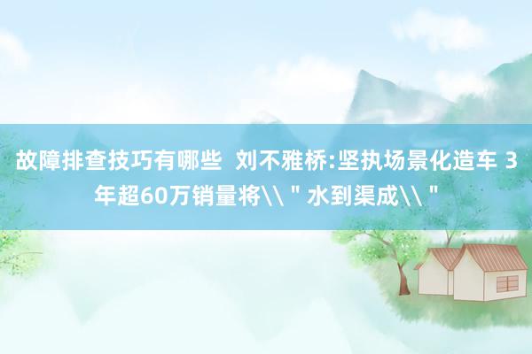 故障排查技巧有哪些  刘不雅桥:坚执场景化造车 3年超60万销量将\＂水到渠成\＂