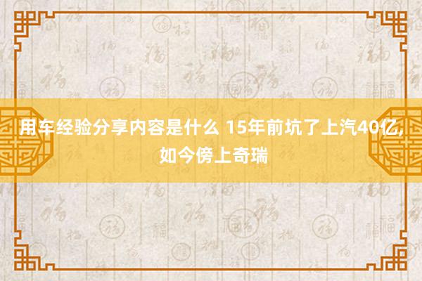 用车经验分享内容是什么 15年前坑了上汽40亿, 如今傍上奇瑞