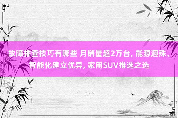 故障排查技巧有哪些 月销量超2万台, 能源迥殊、智能化建立优异, 家用SUV推选之选