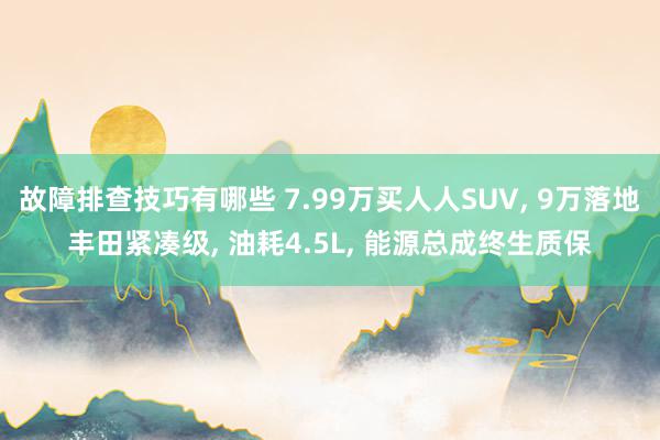 故障排查技巧有哪些 7.99万买人人SUV, 9万落地丰田紧凑级, 油耗4.5L, 能源总成终生质保