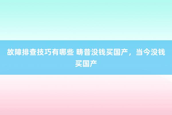 故障排查技巧有哪些 畴昔没钱买国产，当今没钱买国产