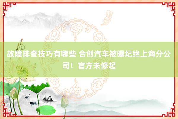 故障排查技巧有哪些 合创汽车被曝圮绝上海分公司！官方未修起